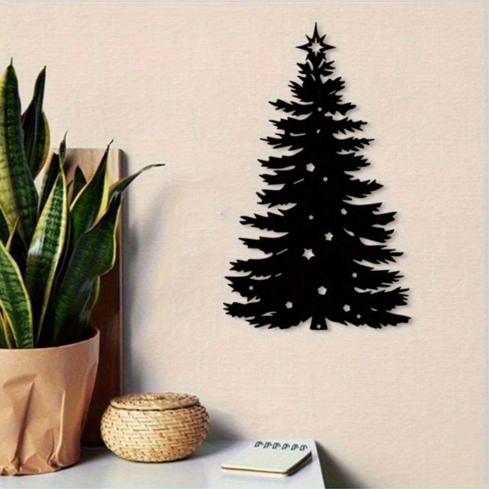Vintage Metal Christmas Tree Wall Sculpture, Rustic Iron Holiday Art for Indoor Outdoor Living Room Entryway Patio Decor