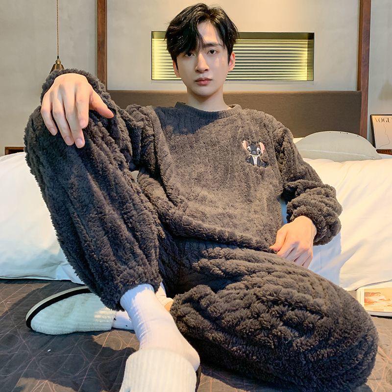 Men's Coral Fleece Pajamas - Thick, Warm Winter Flannel for Teens and High School Students