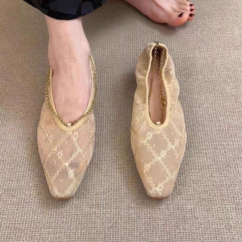 2025 Hot Sale Ladies Shoes Slip-on Women's High Heels Fashion Mesh Casual New Square Toe Best Seller High Heels Zapatos Mujer