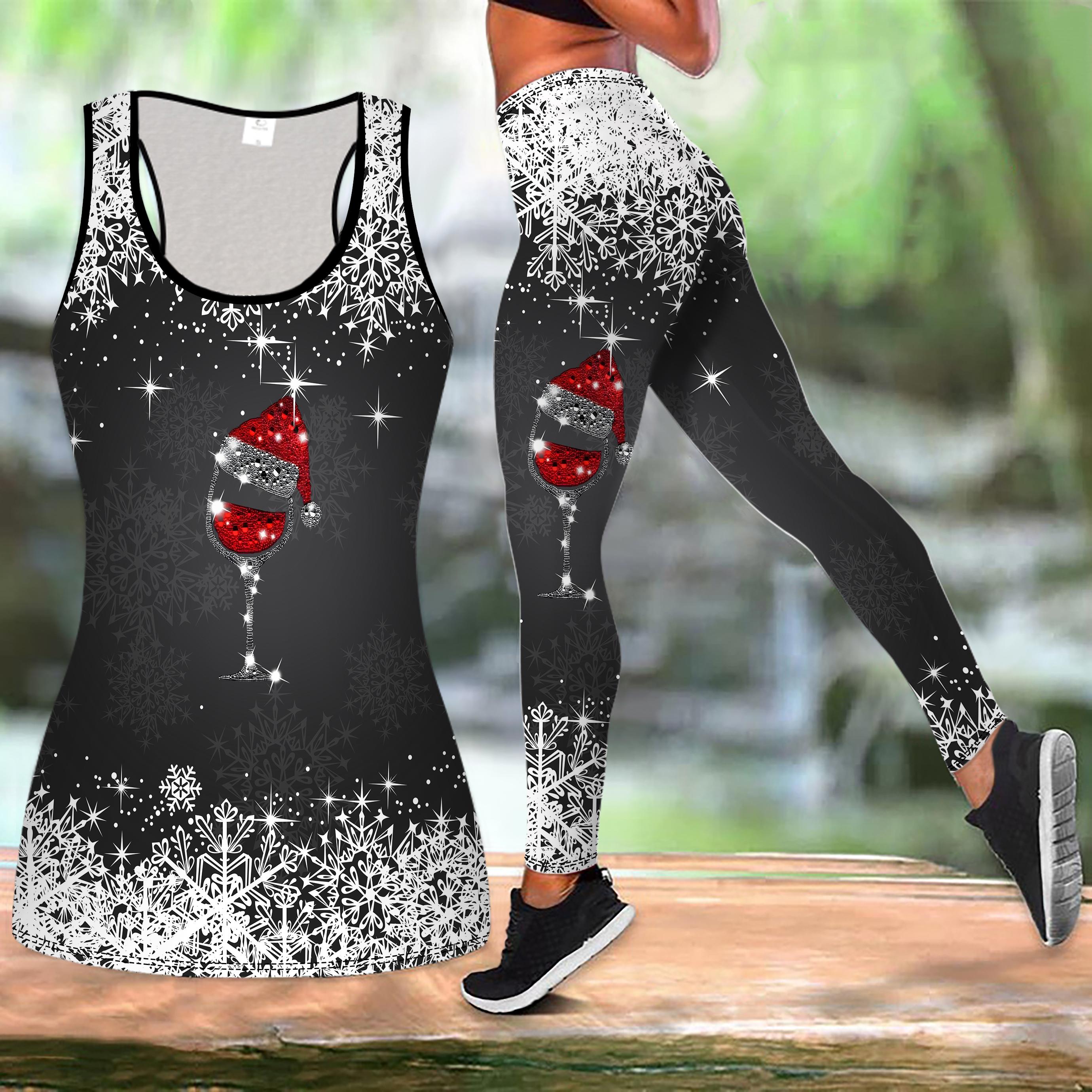 

Різдвяний фестивальний принт Комплект для йоги для жінок Модні легінси для тренувань Фітнес Спортивний Повсякденний Набір для йоги Спортивний костюм S чорний