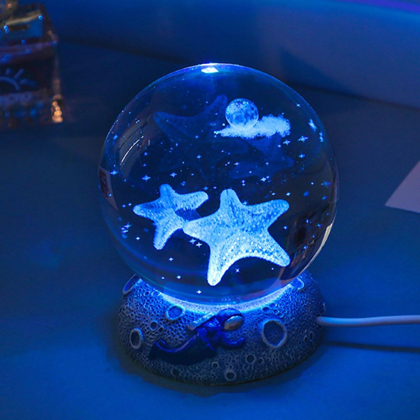 

3D хрустальный шар, ночные огни, светящиеся морские медузы, астронавт, USB мощность, теплый прикроватный светильник, Рождественский подарок для детей, ночник