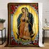 Virgin Mary with Golden Aura Patterned Flannel Blanket Perfect for the Bedroom Living Room, Sofa, or a Little Nap
