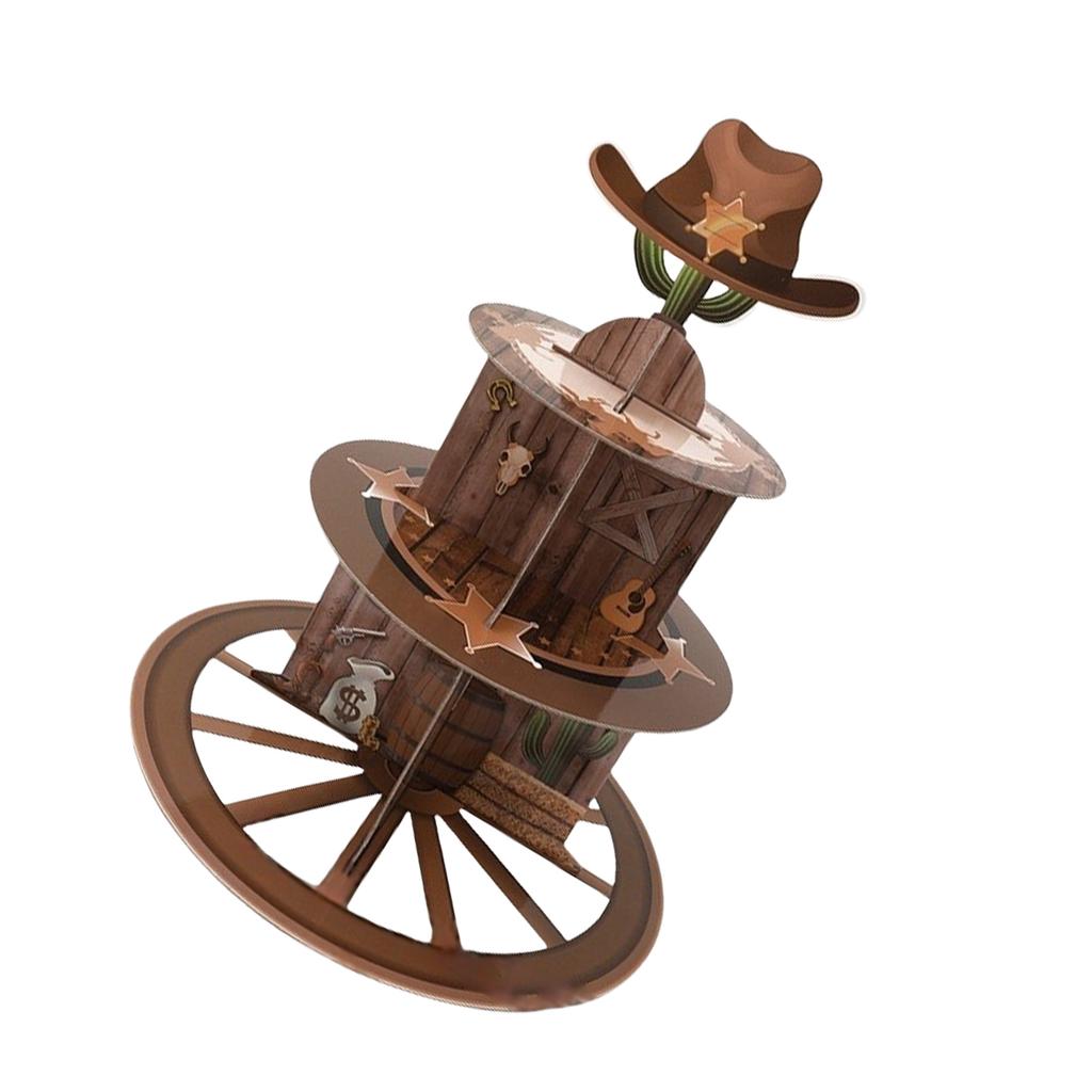 Unique Cowboy Wheel Shape Paper Cake Stand Western Style 3 Tier Cake Stand for Parties and Events with Easy Assembly