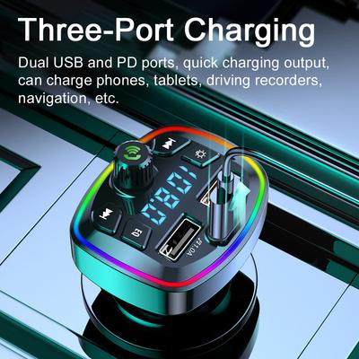 MP3 hudební přehrávač do auta BT5.0 FM vysílač Rádio Přijímač Duální USB a PD Adaptér nabíječky do auta