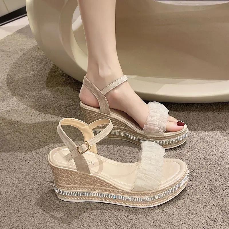 

Fashion Buckles Wedge With Platform Waterproof Sandals for Women Summer 2025 Comfortable Shoe Asian Size Luxury Comfort Woman Shoes Sale 35