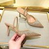 Fashion Summer Shiny Rhinestone Mesh Heeled Sandals Women Luxury Women Pumps Sexy Pointed Toe Slingbacks High Heels Elegant Dress Shoe