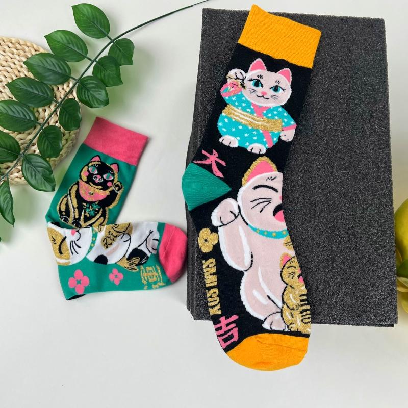 1 Pair Cartoon Lucky Cat AB Style Personalized Fashion Men's Mid-calf Socks Suit In All Seasons