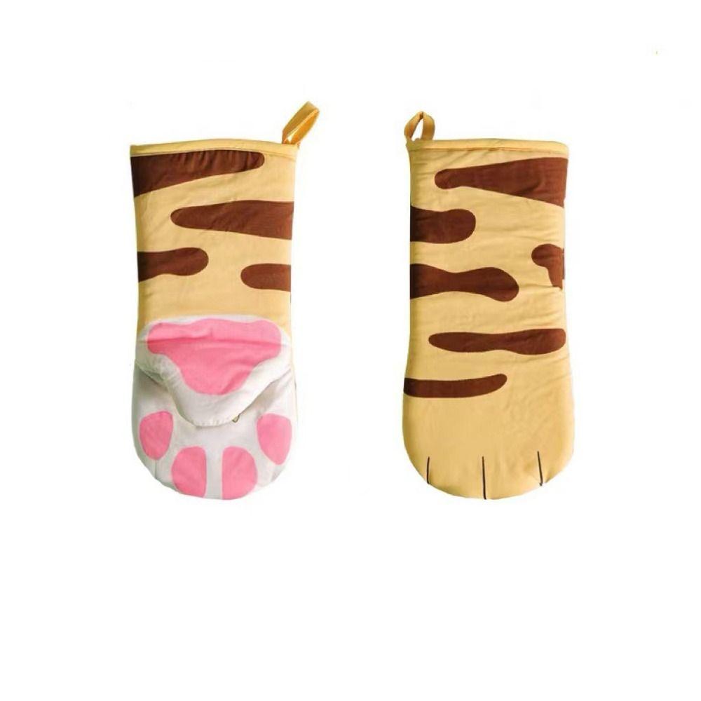 Heat Resistant Cartoon Baking Gloves Non-Slip Kitchen Handschoen Cat Paws Oven Mitts  Grilling