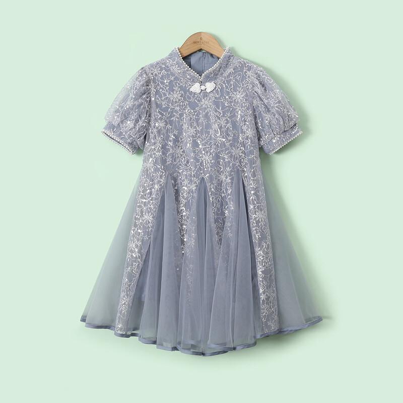 MengTeJiao Girls  Sequin Bubble Sleeve Summer Dress 140