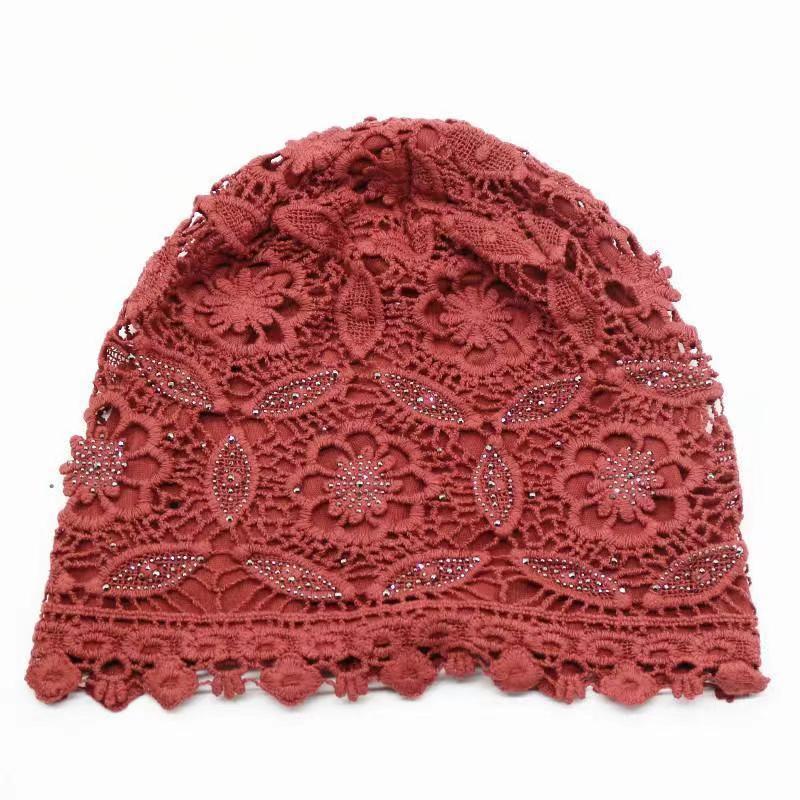 Baotou-Hut mit Blumenmuster und Punkten für Damen im Frühling und Sommer – leicht, doppellagig zum Abdecken grauer Haare