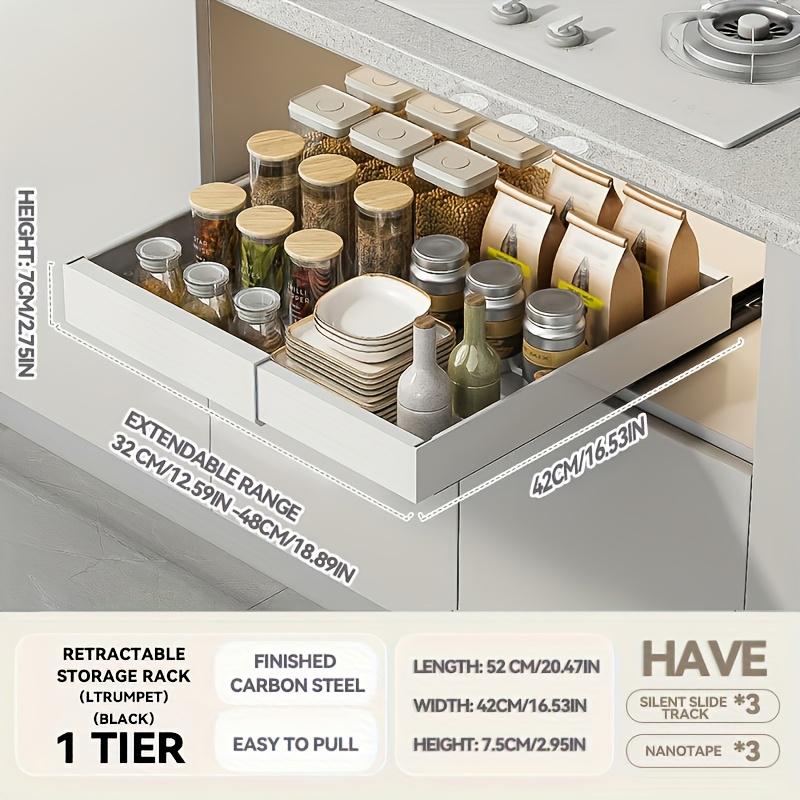 Expandable Pull Out Cabinet Organizer Metal Stick Slide Out Drawers Storage Kitchen Adjustable Sliding Roll Out Cabinet Shelves