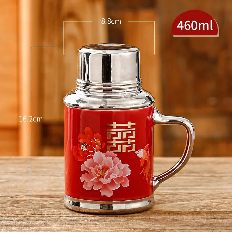 

Ceramic Tea Cups Chinese Wedding Water Mug Nostalgic Creative Drinkware Wedding Souvenir Water Cup With Lid For Couples 460ml