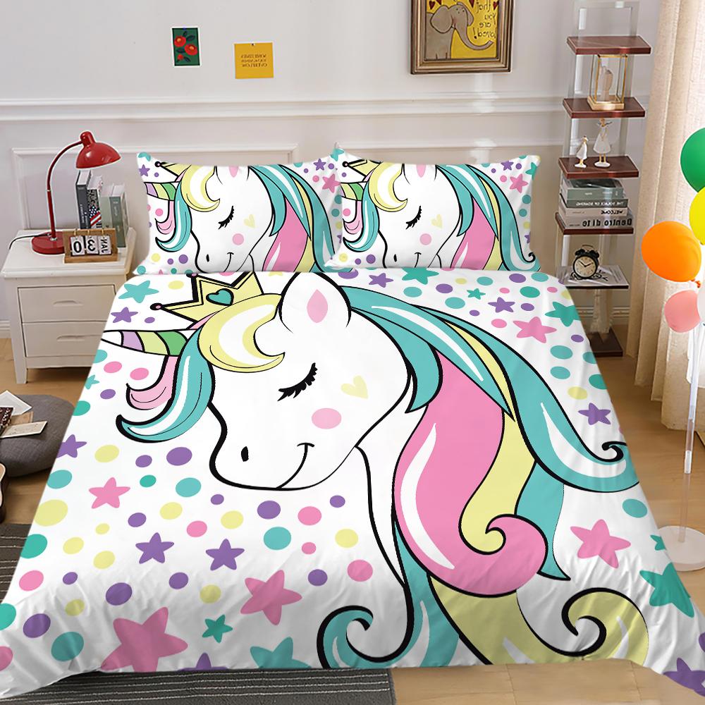 Unicorn Printing Bedding Cover Set Cute Duvet Cover Hot Sale Home Bed Clothes Boys Girls Bedroom Decor Single Double Size Bed Set