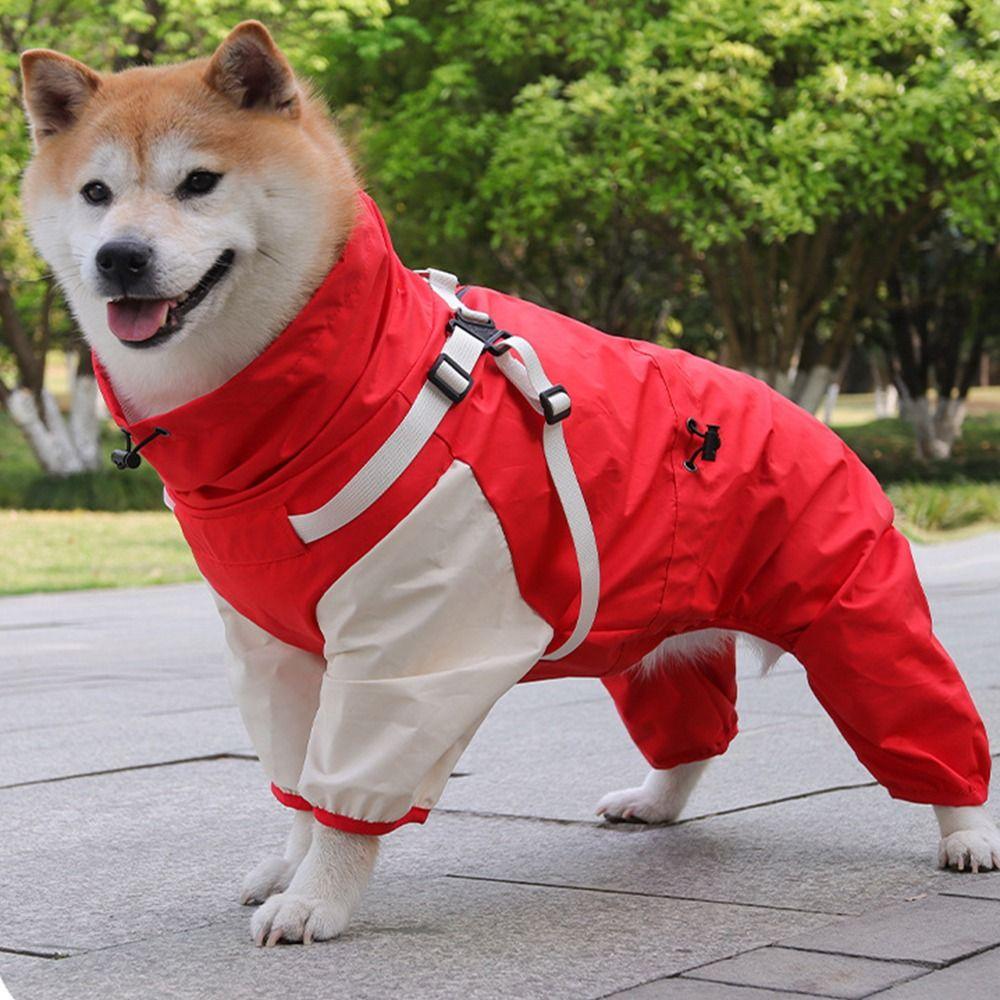 Waterproof Pet Dog Raincoat with Hat Lightweight Outdoor Dog Raincoat Four Legged Clothing Reflective Stripe Dog Rain Cape