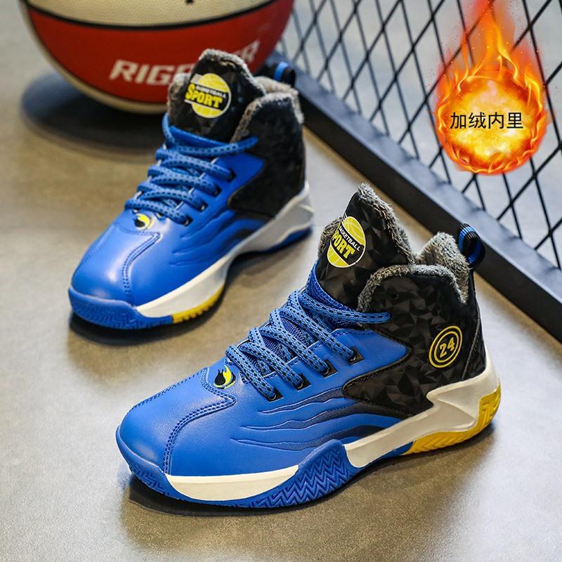 2025 Winter New Boys Basketball Shoes Velvet Warm Leather Waterproof and Cold-proof Middle and Older Boys Sports Cotton Shoes