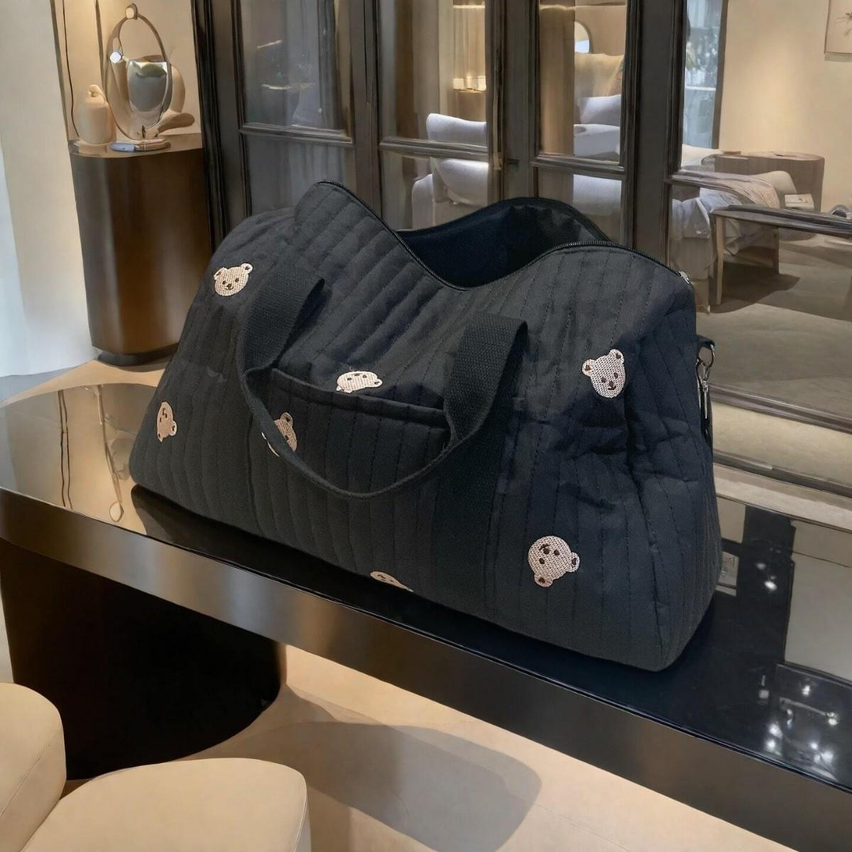 Portable Boston Embroidery Travel Bag - Large Capacity, Lightweight, Messenger Style 48cm x 24cm x 28cm