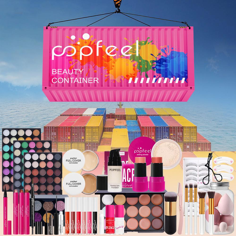 Popfeel Rosa Kosmetikbehälter Professionelles Full-Face-Make-up-Set Komplette Kosmetik-Kollektion Lidschatten-Palette Lippenstift Foundation Kosmetik-Geschenkbox für Frauen