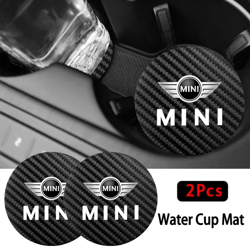 2 Stück Leder-Getränkeuntersetzer Geräuschdämpfend Wasserbecher-Pad Kissen für BMW Mini Works Cooper F54 F55 F56 F57 F60 R50 R52 R53 R55 R56 R57 R58