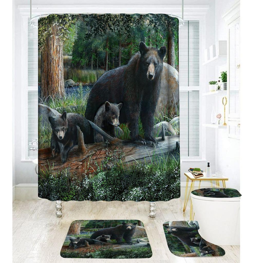 Bathroom Shower Curtain Four-Piece Digital Printing African Animal Waterproof Shower Curtain Shower Curtain Partition Curtain Bath Mat