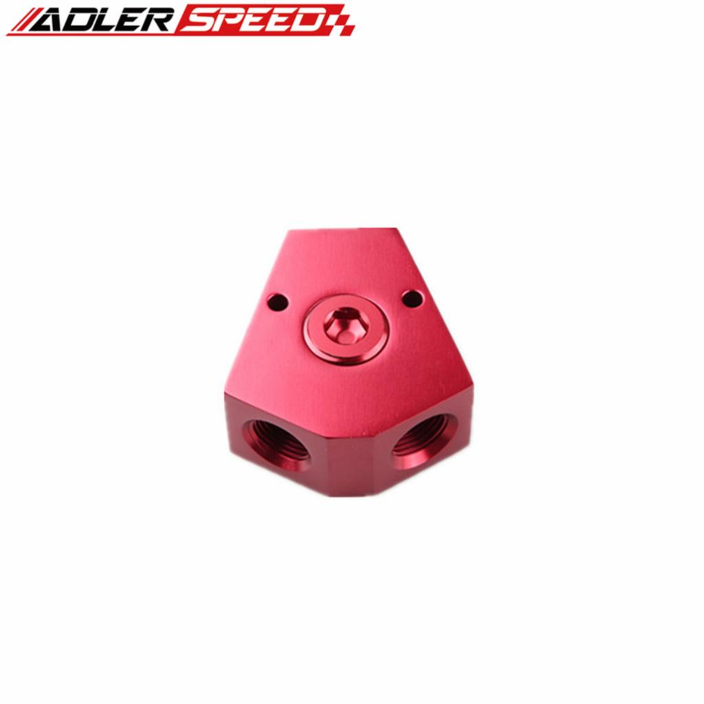 ADLER SPEED 3/8'' In 3/8'' Out Female Y-Block Fitting Adapter With 1/2" NPT Gauge Port Red / Black / Blue