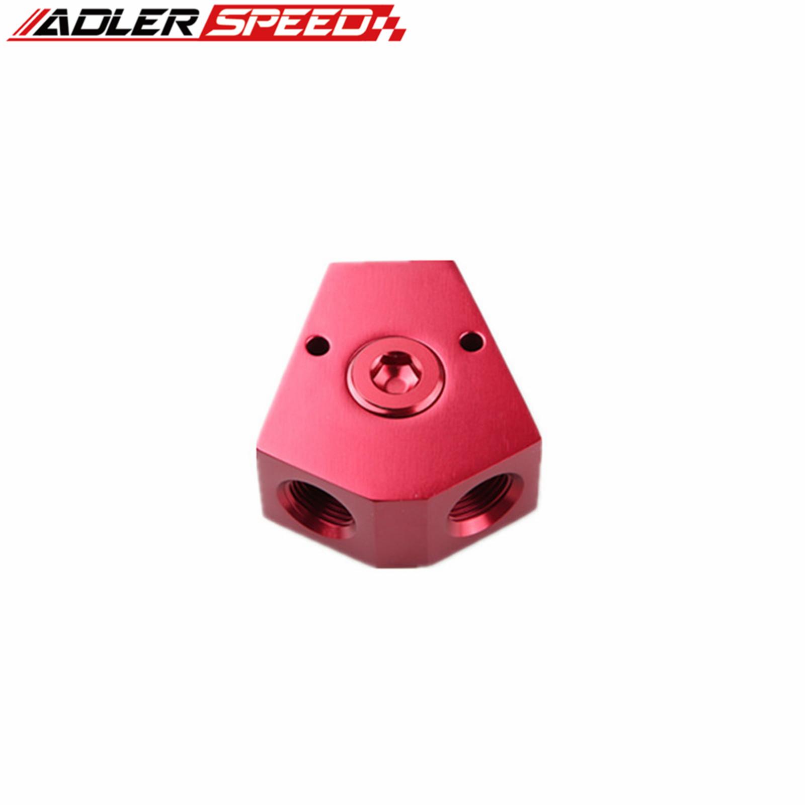 ADLER SPEED 3/8 In 3/8 Out Female Y-Block Fitting Adapter With 1/2 NPT Gauge Port Red / Black / Blue