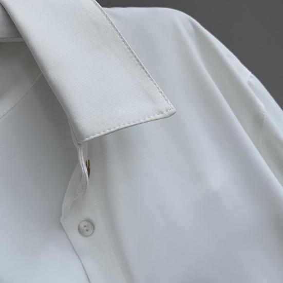 Women Shirt Lapel Long Sleeve Buttons Placket Casual Shirt Solid Color Commuter