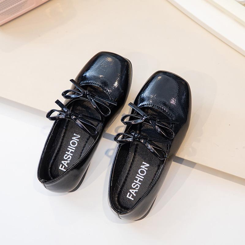 Girls Leather Shoe for Party Wedding Classic Children Flats Princess Shoes with Bow-knot Fashion Kids Black Ballet Shoes 2024