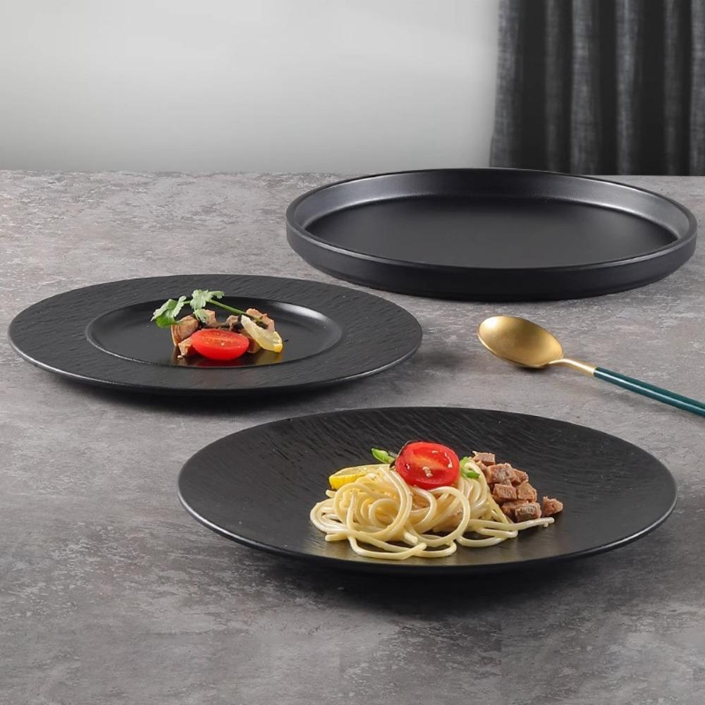 Western Style Beef Flat Plate Black Dinner Plate Cooking Dishes Melamine Plate  Hotel