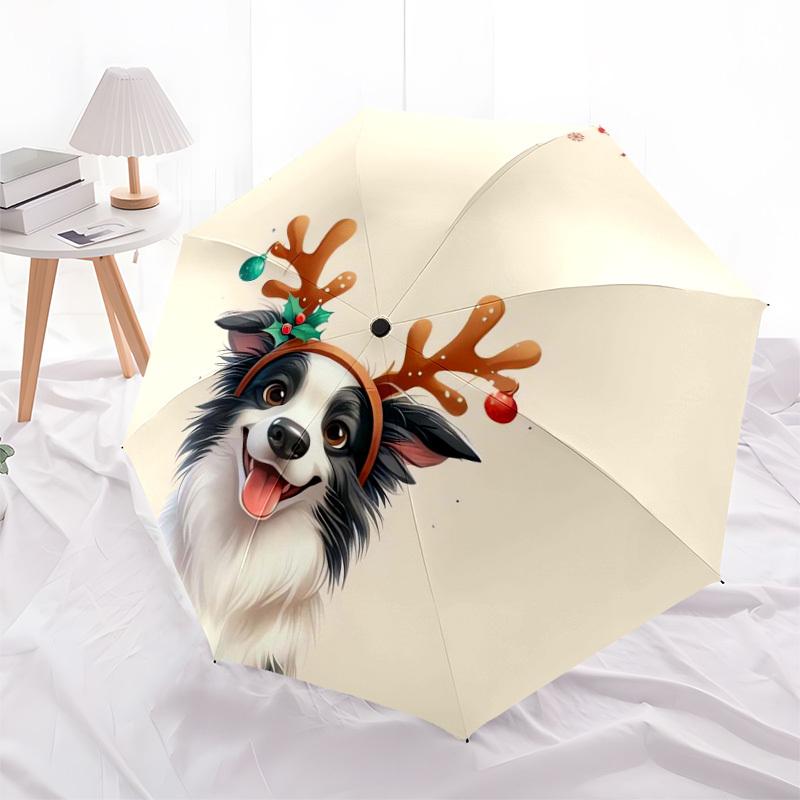 1pc Christmas Dog Antlers Umbrella with Plastic Handle,Suitable for All Seasons Home Travel Outdoor UmbrellaDD235