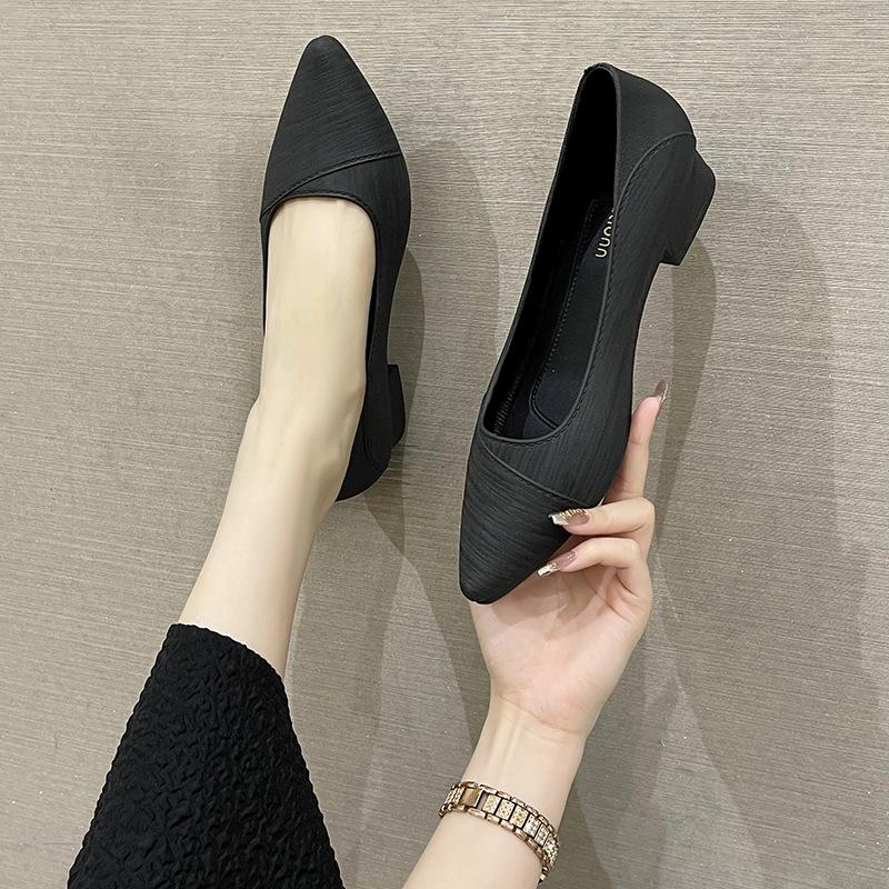 Korean Version of Women's Professional Work Shoes, Fashionable Pointed-toed Low-heeled Bag-toed Shoes, Solid Color, Light-mouthed, Lazy, One-pedal