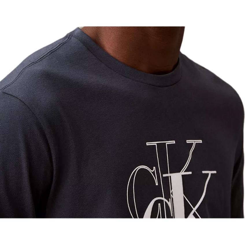 Calvin Klein Soft Breathable Letter Pattern Crew Neck Short Sleeve T-Shirt Men Tops Dark-Blue 40EC825-410