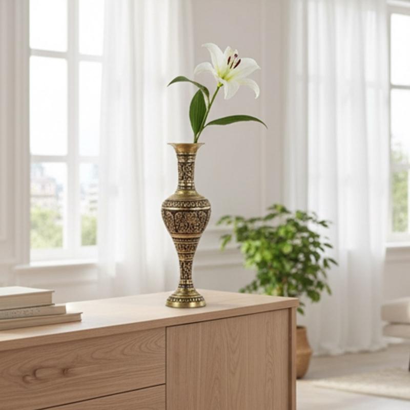 Antique Metal Vases with Embossed Geometric Pattern Dried Flower Arrangements Container for Table Centerpieces Decors