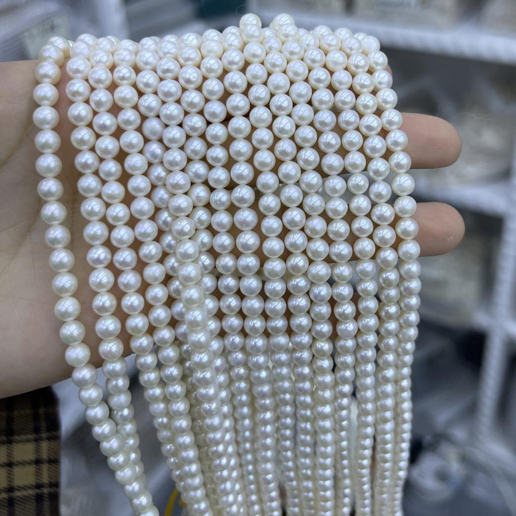 1String, White Natural Freshwater Pearls, Handmade Near Round Pearl Beads for Jewelry Making DIY Crafts (Beads 5-6mm, Length 36cm)