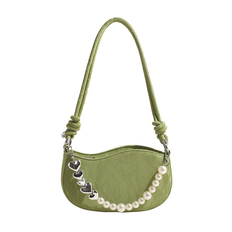 Simple solid color pearl chain underarm bag texture versatile shoulder bag lightweight messenger bag