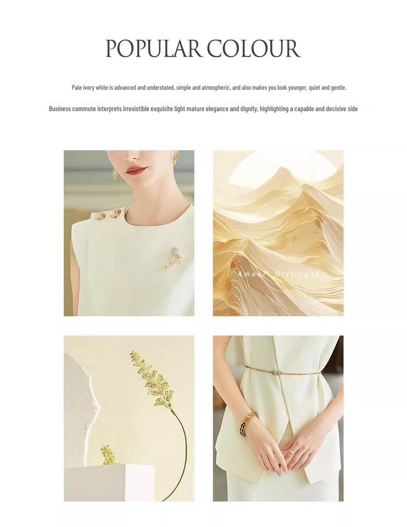 AD Helles Professionelles Zweiteiler-Set: Stilvoller ärmelloser Mantel und Rock für Damen