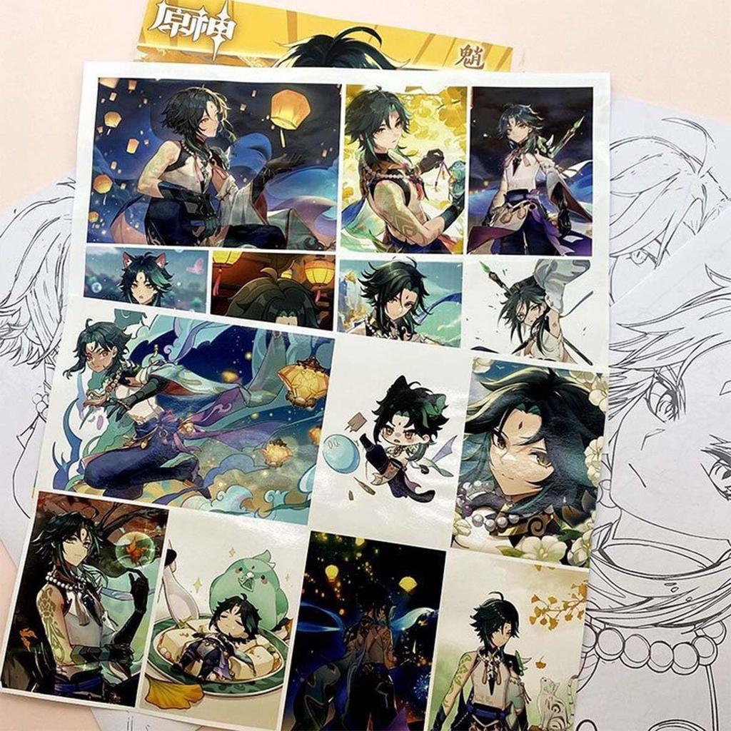 Genshin Impact Coloring Forcalos 30 Drawing Genshin Impact A4 Color Cosplay Doodle Coloring Design Illustration Art Gift Book, Hand-Drawn Book, Xiao,