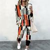 Ladies Round Neck Loose Sweatshirt And Elastic Waist Straight Trousers Two Piece Casual Home Outfit