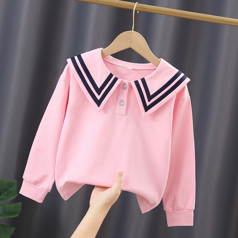 Girls Lapel Bottoming Shirt Spring and Autumn Korean White Children's Top T-shirt