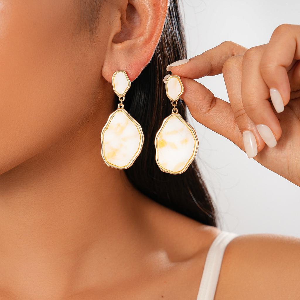 Plate Smudged Irregular Oval Silver Needle Earrings Vacation Style Geometric Fashion Sense Earrings