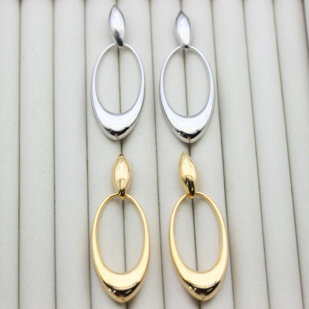 European & American Fashion Oval Gold-Plated Dangle Earrings - High Polished Trendy Design