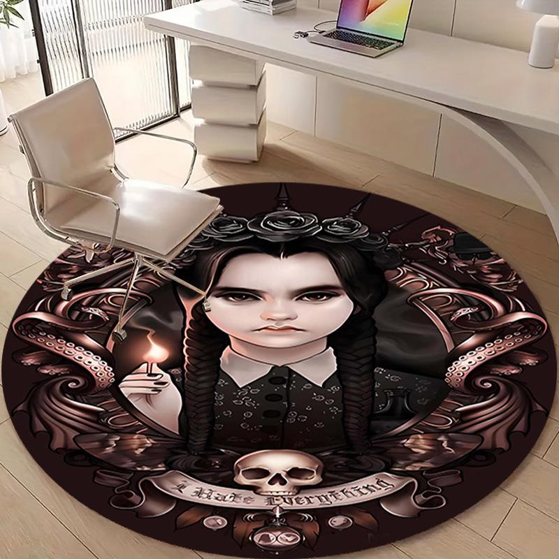 1pc Addams Family Wednesday1 Design Printed Area Round Carpet for Bedroom Living Room Home Decor Rugs Mat Non Slip Mat Rug for Bedside