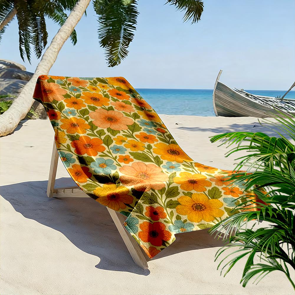 Floral Pattern with Yellow and Blue Flowers Beach towel quick-drying for travel outdoor sports jogging beach and swimming
