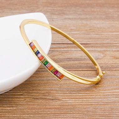 

Nidin New Design Luxury 12 Styles Colorful Bangle Copper Zircon Cuff Bracelets For Women Charm Party Wedding Birthday Jewelry