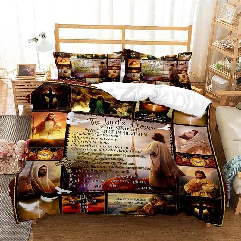 3D Jezus Maagd Maria Comfortabel Dekbed Dekbedovertrek Kussensloop Beddengoed Set Kinderkamer Decoratie Huis Textiel