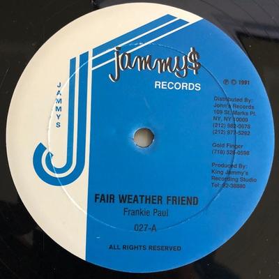 12inch Record FRANKIE PAUL - Fair Weather Friend JRD027 Jammy's Records 1991 US Reggae, Ska & Dub Used
