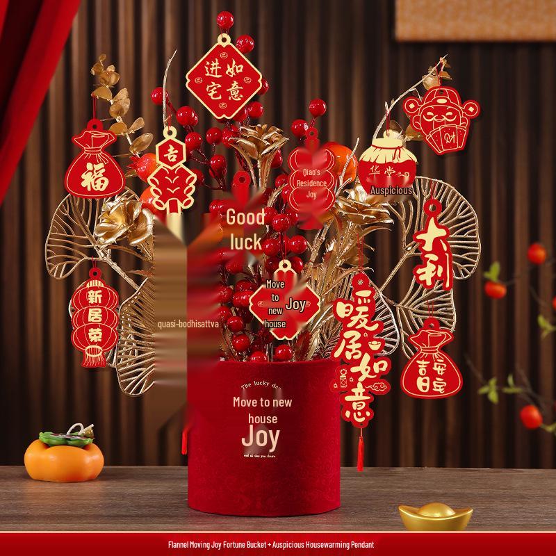 Housewarming Fortune Fruit Bucket Ornament Set - New Home Ceremony Essentials Complete