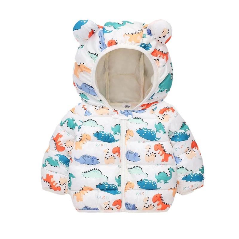 1-8 Years Kids Girls Winter Warm Hooded Coat Printed Zipper Jacket