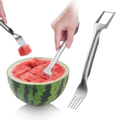 2-in-1-Wassermelonengabel, Wassermelonenschneider, Obstschneider aus Edelstahl, Schnitzwerkzeug für Zuhause, Party, Camping, Obstmesser
