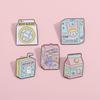 Trendy Box Milk Drink Style Brooch With Adorable Cat Graphic And Alphabetic Motifs