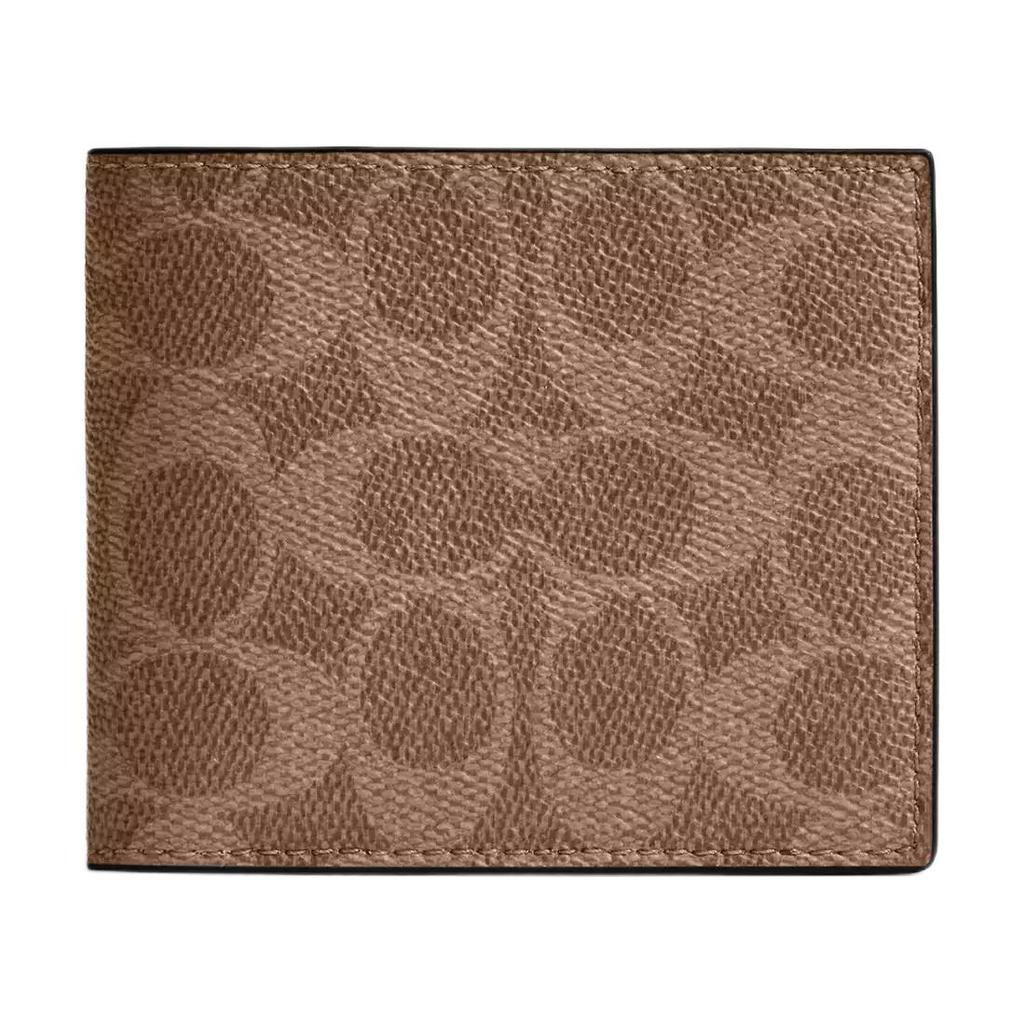 New COACH Coated Canvas Wallet Trumpets Men's Tan & Black CY394-QBNRX